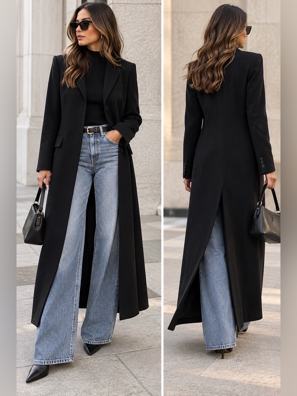 Vintage Franco Mirabelli Black Wool Blend Full Length Maxi Coat Size 6